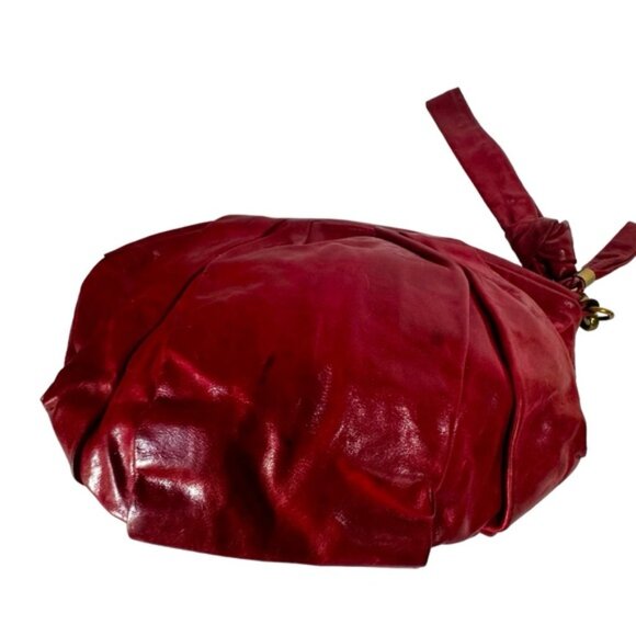 Vanessa Bruno NEW Leather Gathered Ruched Clutch Bag Wristlet Zip Closure Red - Picture 2 of 16